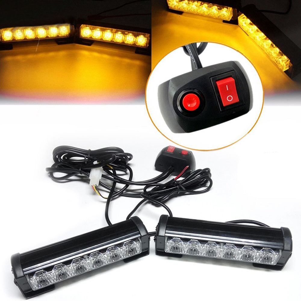 DC12V 2 Pcs 6LEDs Net Strobe Car Light One Tow Two Modified Warning Road Open Daylights Off-Road long bar lights
